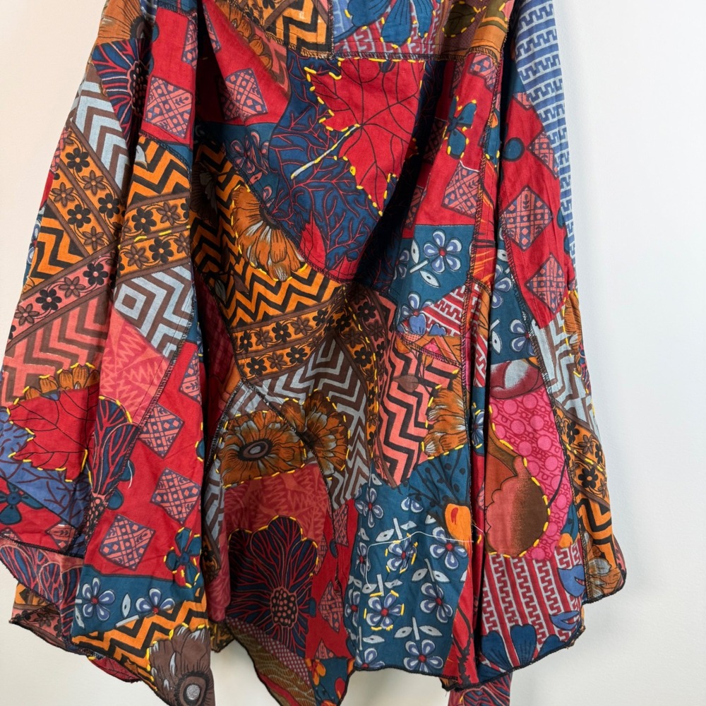 The Pyramid Collection Patchwork Midi Skirt 1X Lagenlook BOHO 100% Cotton Smock - Picture 7 of 7